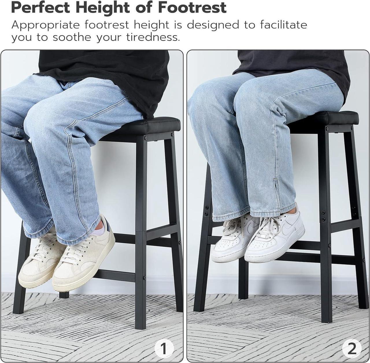 Alt view image 5 of 7 - HOOBRO Bar Stools, 24" Set of 2 Bar Chairs, PU Leather Upholstered Breakfast Stools, Easy Assembly, Suitable for Kitchen, Bar, Dining Room, Black BB01MD01