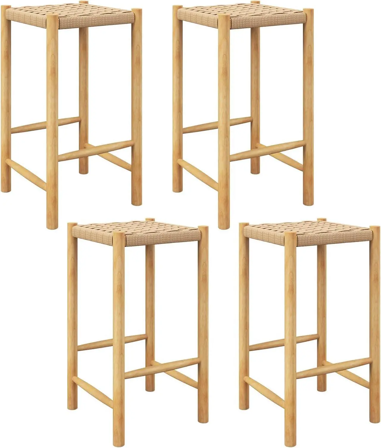 Main image of Giantex 26" Counter Height Wood Bar Stools Set of 4, Boho Rattan Barstools, Max Load 330 Lbs, Armless Saddle Kitchen Stools, Backless Wicker Bar Stools for Kitchen Counter Indoor Outdoor