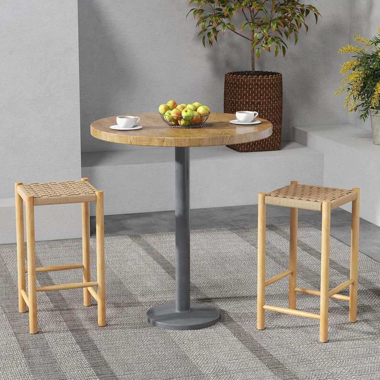 Alt view image 4 of 7 - Giantex 26" Counter Height Wood Bar Stools Set of 4, Boho Rattan Barstools, Max Load 330 Lbs, Armless Saddle Kitchen Stools, Backless Wicker Bar Stools for Kitchen Counter Indoor Outdoor
