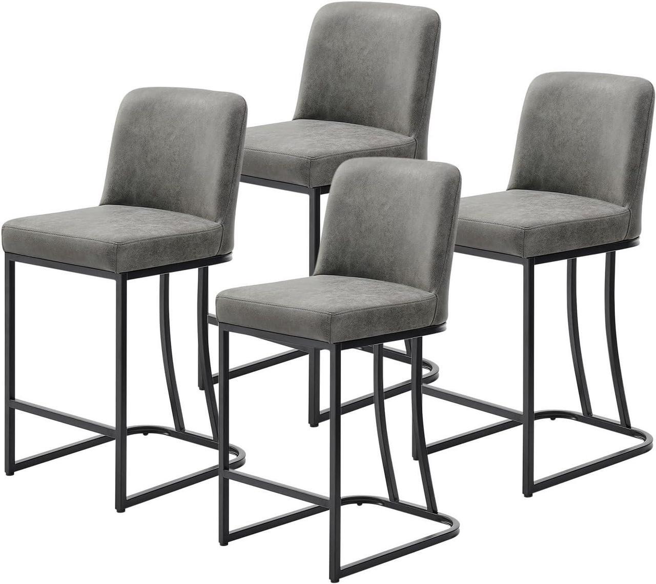 Main image of Leather Bar Stools Set of 4, 24" Counter Height Barstools with Gold Metal Frame, Gold Bar Chairs for Kitchen Island, Bar, Pub (Grey)