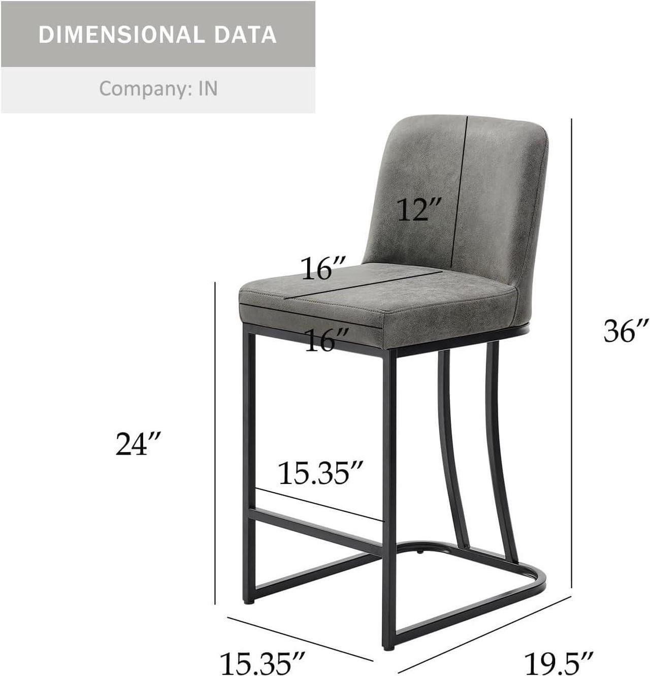 Alt view image 3 of 7 - Leather Bar Stools Set of 4, 24" Counter Height Barstools with Gold Metal Frame, Gold Bar Chairs for Kitchen Island, Bar, Pub (Grey)