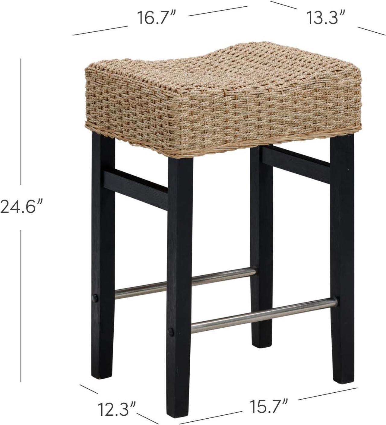 Alt view image 2 of 7 - Nathan James Harvey Rattan Bar Stool, Bohemian Counter Height Stool with Woven Seagrass Seat, Solid Wood Legs, and Metal Footrest Seagrass/Brushed Black