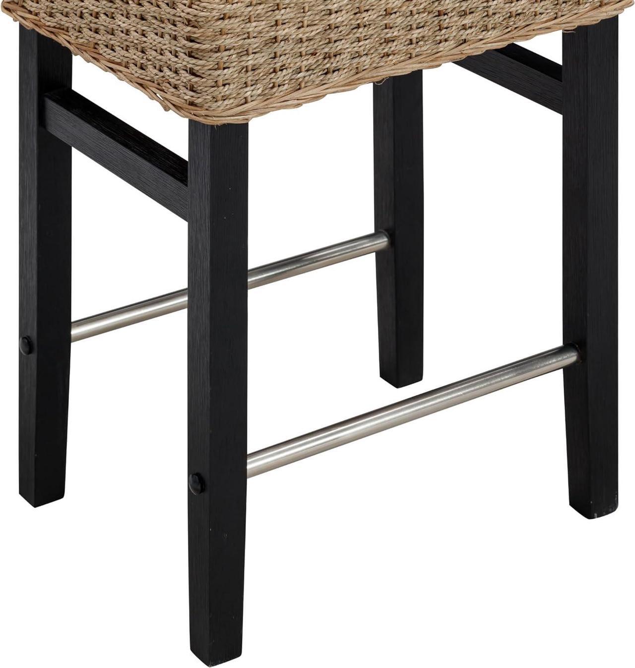 Alt view image 5 of 7 - Nathan James Harvey Rattan Bar Stool, Bohemian Counter Height Stool with Woven Seagrass Seat, Solid Wood Legs, and Metal Footrest Seagrass/Brushed Black