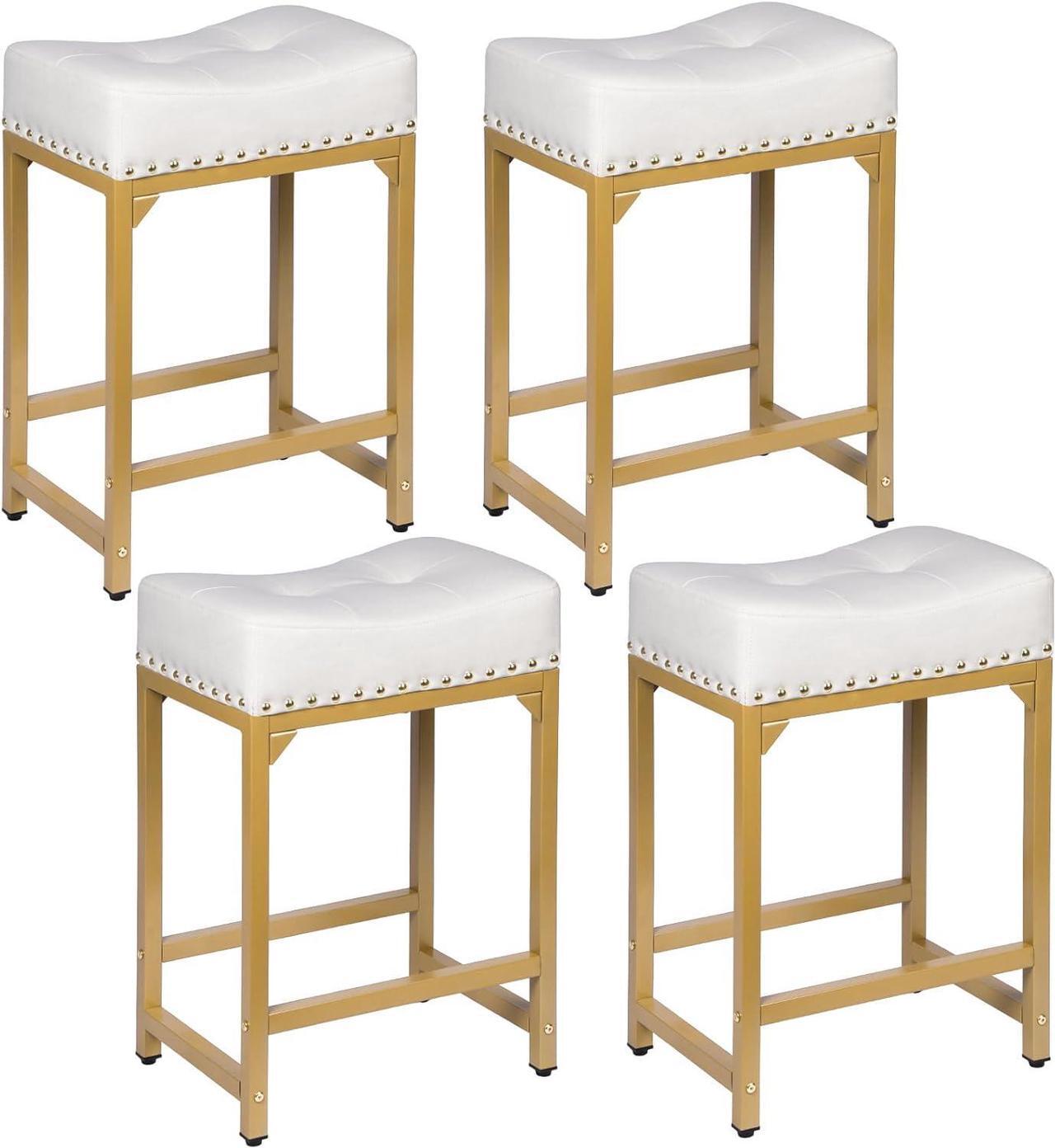 Main image of Bar Stools Set of 4 Counter Height, White & Gold Bar Stools for Kitchen Island, 24 Inch Modern Counter Stools Set of 4 Backless Barstools Stools for Kitchen Counter (White+Gold)
