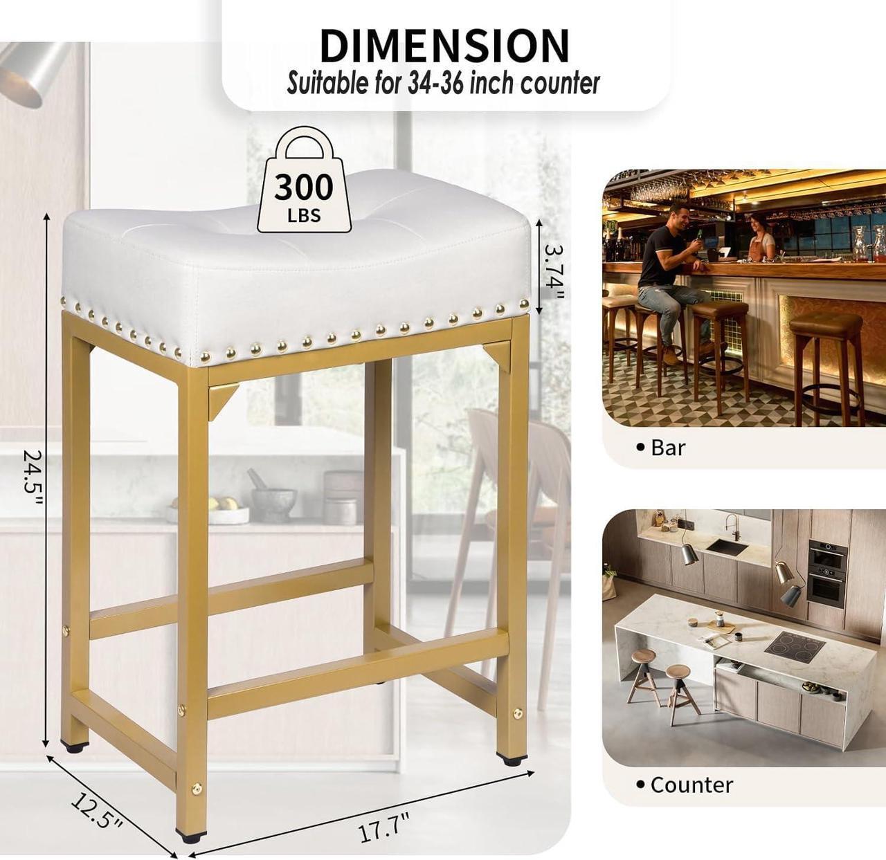 Alt view image 3 of 7 - Bar Stools Set of 4 Counter Height, White & Gold Bar Stools for Kitchen Island, 24 Inch Modern Counter Stools Set of 4 Backless Barstools Stools for Kitchen Counter (White+Gold)
