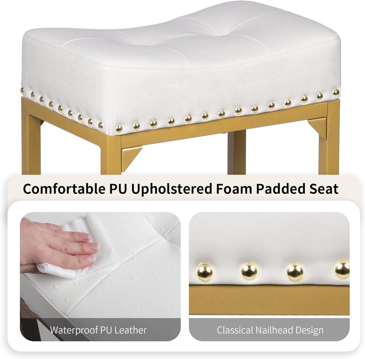 Alt view image 7 of 7 - Bar Stools Set of 4 Counter Height, White & Gold Bar Stools for Kitchen Island, 24 Inch Modern Counter Stools Set of 4 Backless Barstools Stools for Kitchen Counter (White+Gold)