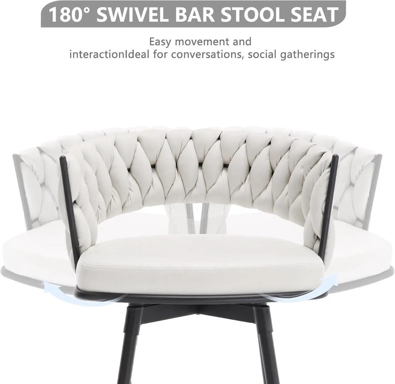 Alt view image 3 of 5 - BV Bar Height Bar Stools Set of 2, 30 inch Seat Height Bar Stools, 180° Swivel Barstools with Woven Back and Footrest, Suede Fabric Counter Stools for Kitchen Island, Bar Pub