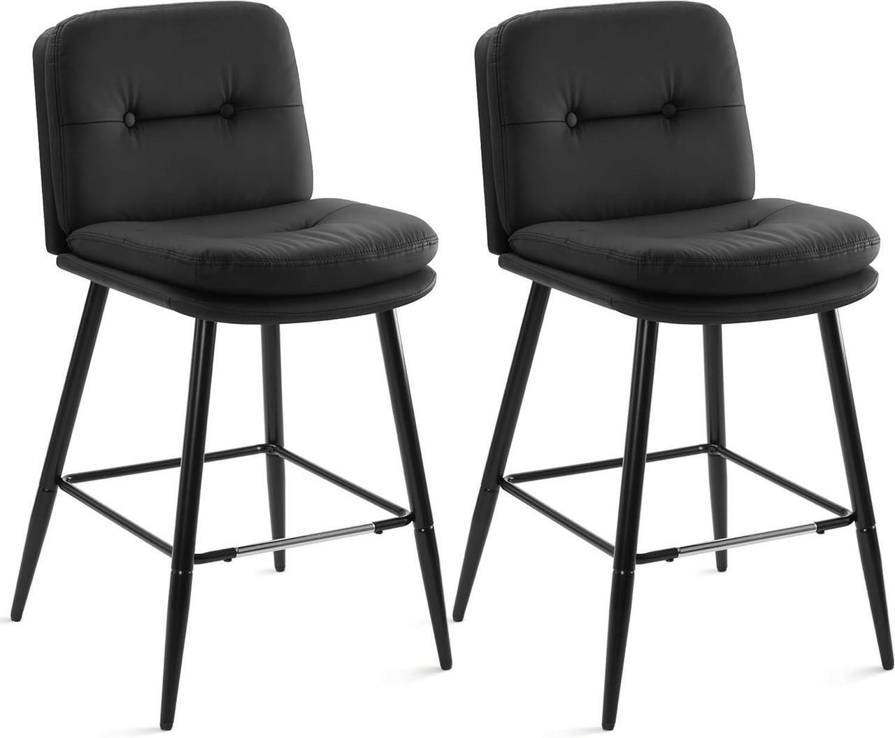 Main image of 26 Inch Bar Stools Set of 2, High Back Barstool with Double-Layer Padding and Metal Legs, Faux Leather High Stools for Home Kitchen Island Couter (2, Black)