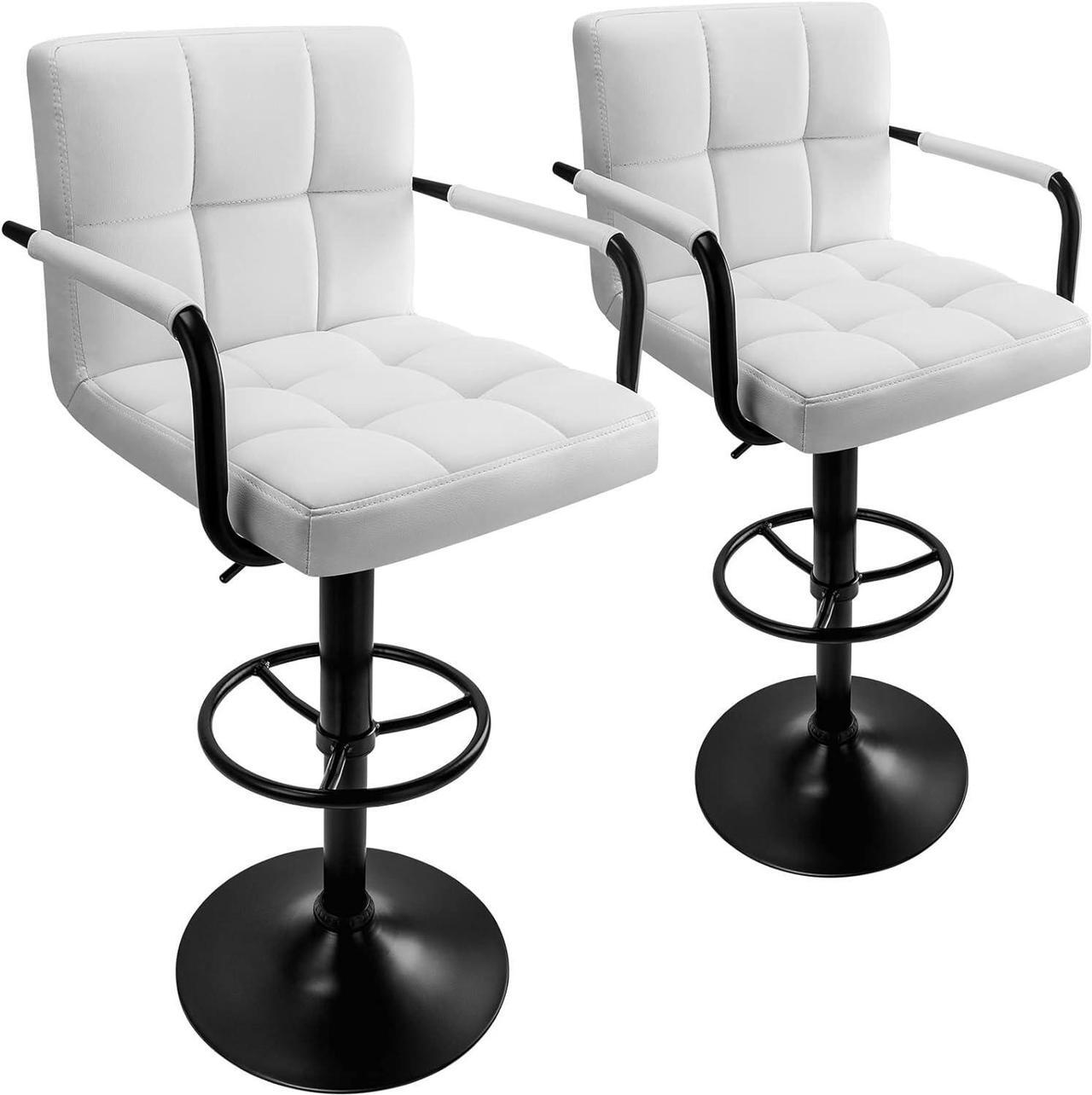 Main image of Huracan Bar Stools Set of 2 Bar Chairs with Arms White Bar Stool with Back Swivel barstools Counter Height Stools Adjustable Bar Chair Armrest Modern Island Chairs for Kitchen(White+Black Base, 2pcs