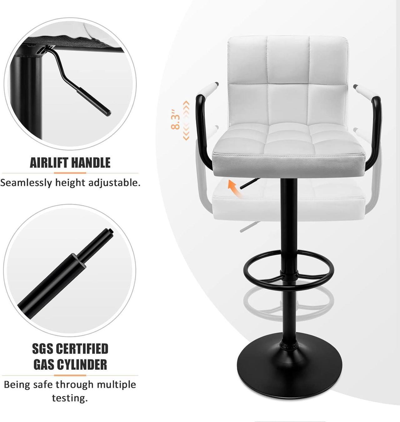 Alt view image 7 of 7 - Huracan Bar Stools Set of 2 Bar Chairs with Arms White Bar Stool with Back Swivel barstools Counter Height Stools Adjustable Bar Chair Armrest Modern Island Chairs for Kitchen(White+Black Base, 2pcs