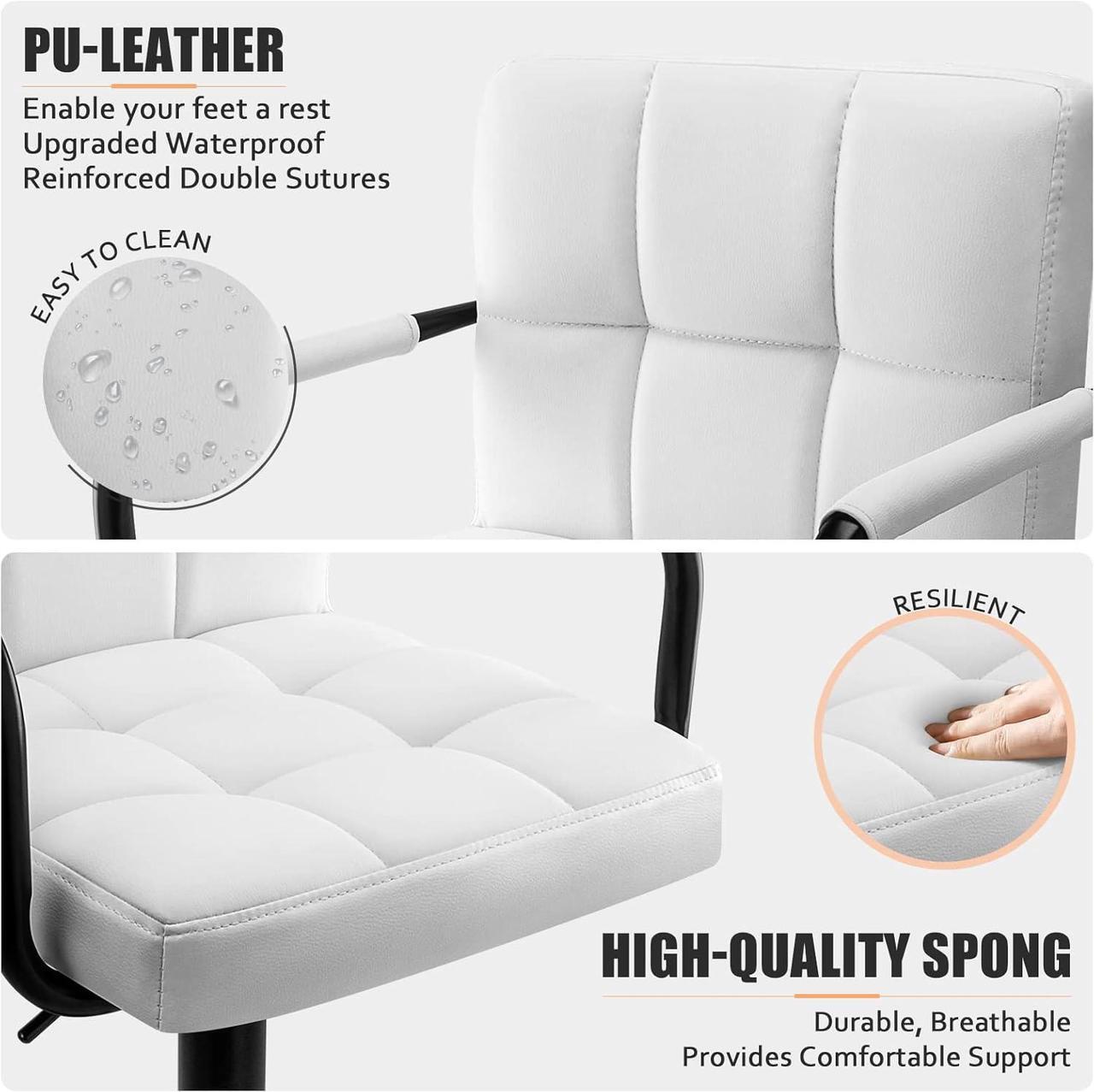 Alt view image 6 of 7 - Huracan Bar Stools Set of 2 Bar Chairs with Arms White Bar Stool with Back Swivel barstools Counter Height Stools Adjustable Bar Chair Armrest Modern Island Chairs for Kitchen(White+Black Base, 2pcs
