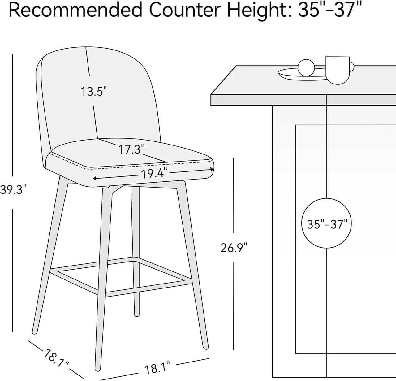 Alt view image 2 of 7 - Counter Height Bar Stools Set of 3, Upholstered Swivel Bar Stools with Back and Metal Legs, 26" Seat Height Faux Leather Kitchen Counter Stool Chairs with Footrest, Rustic Brown