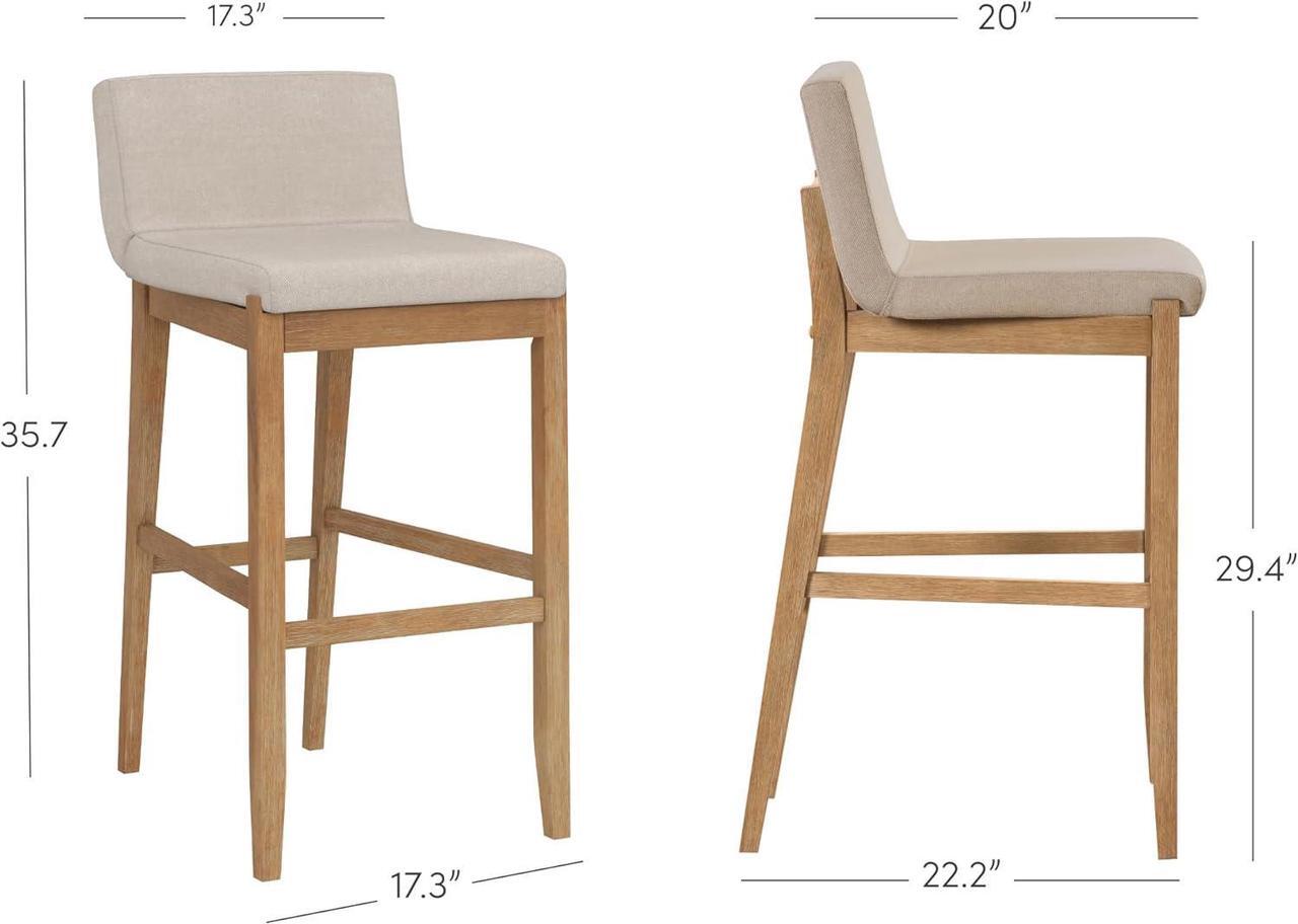 Alt view image 2 of 7 - Nathan James Gracie Modern Bar Stool with Back, Cushioned Bar Height Stool with Natural Flax Upholstery and Brushed Wooden Legs, Natural Flax/Brown, Set of 2