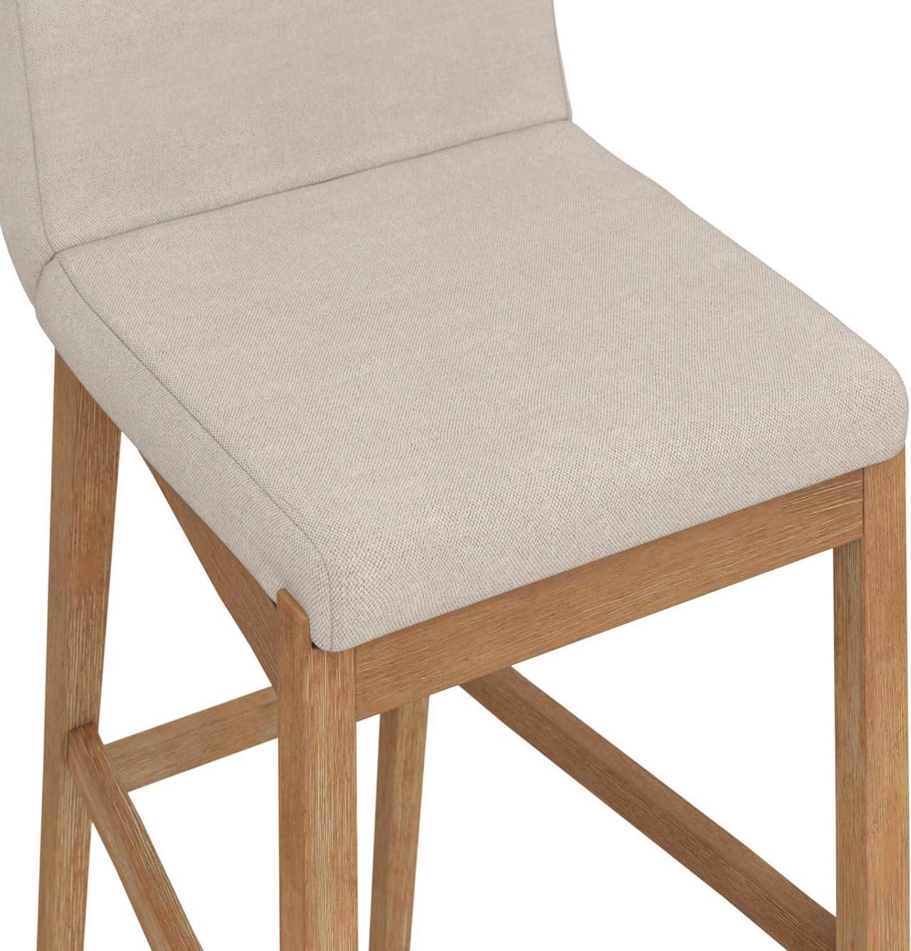 Alt view image 5 of 7 - Nathan James Gracie Modern Bar Stool with Back, Cushioned Bar Height Stool with Natural Flax Upholstery and Brushed Wooden Legs, Natural Flax/Brown, Set of 2