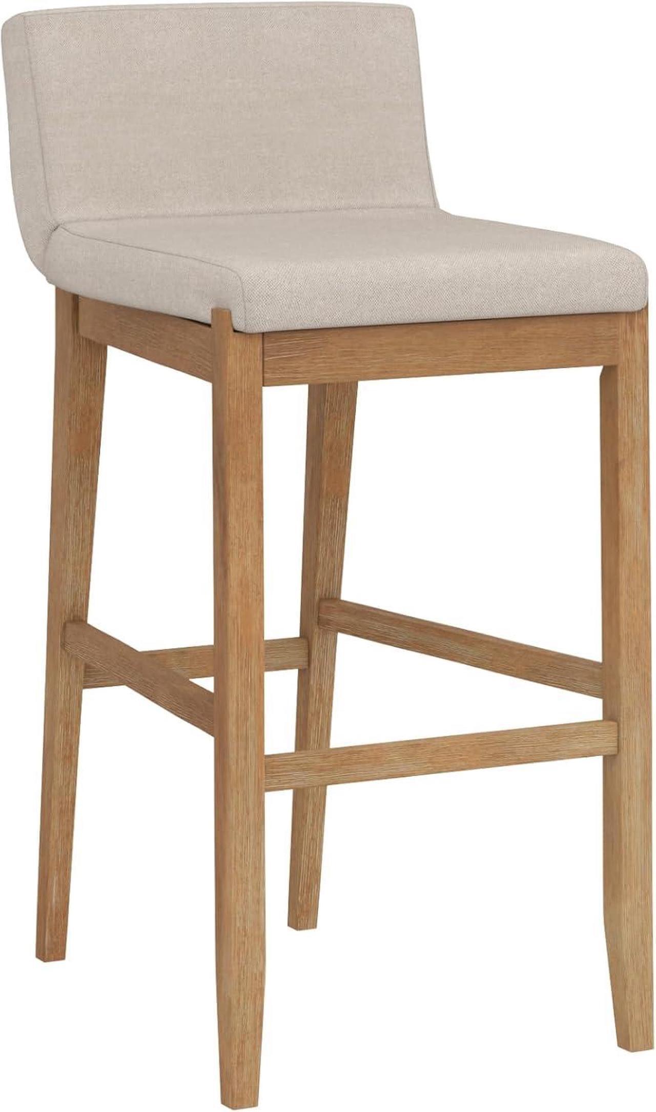 Alt view image 6 of 7 - Nathan James Gracie Modern Bar Stool with Back, Cushioned Bar Height Stool with Natural Flax Upholstery and Brushed Wooden Legs, Natural Flax/Brown, Set of 2