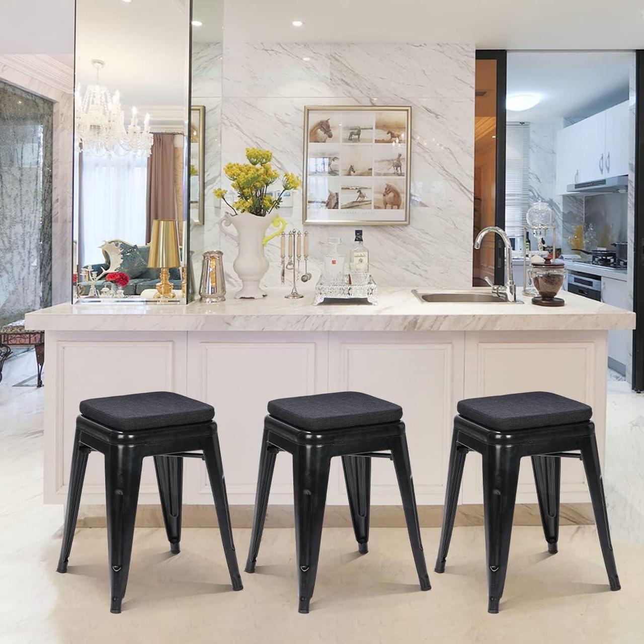 Alt view image 5 of 6 - BUYUE Natural Linen Magnetic Bar Stool Cushions Set of 4, Enhanced Anti-Slip Breathable Small Chair Seat Pads for Café Bistro Stackable Metal Stools (Square, Black, 4 Counts)