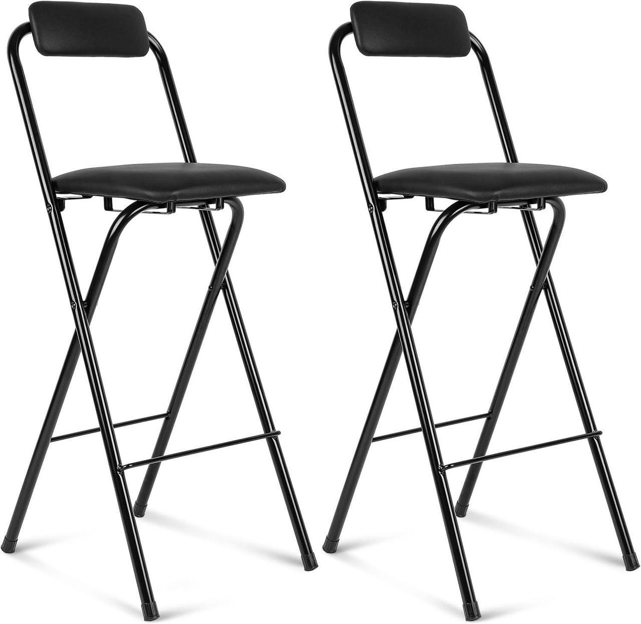 Main image of Thyle Folding Bar Stool with Backrest, Leather Padded Counter Height Foldable Stool, Portable Folding High Seat Tall Bar Chairs for Outdoor Camping Kitchen Shop Cafe, Black(2 Pcs,29.5 Inch)