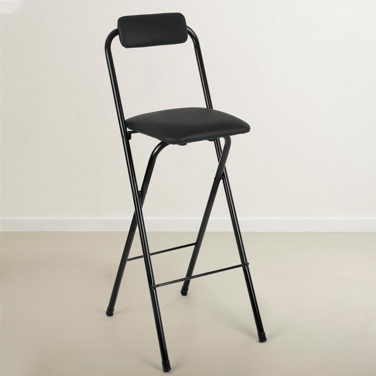 Alt view image 2 of 7 - Thyle Folding Bar Stool with Backrest, Leather Padded Counter Height Foldable Stool, Portable Folding High Seat Tall Bar Chairs for Outdoor Camping Kitchen Shop Cafe, Black(2 Pcs,29.5 Inch)