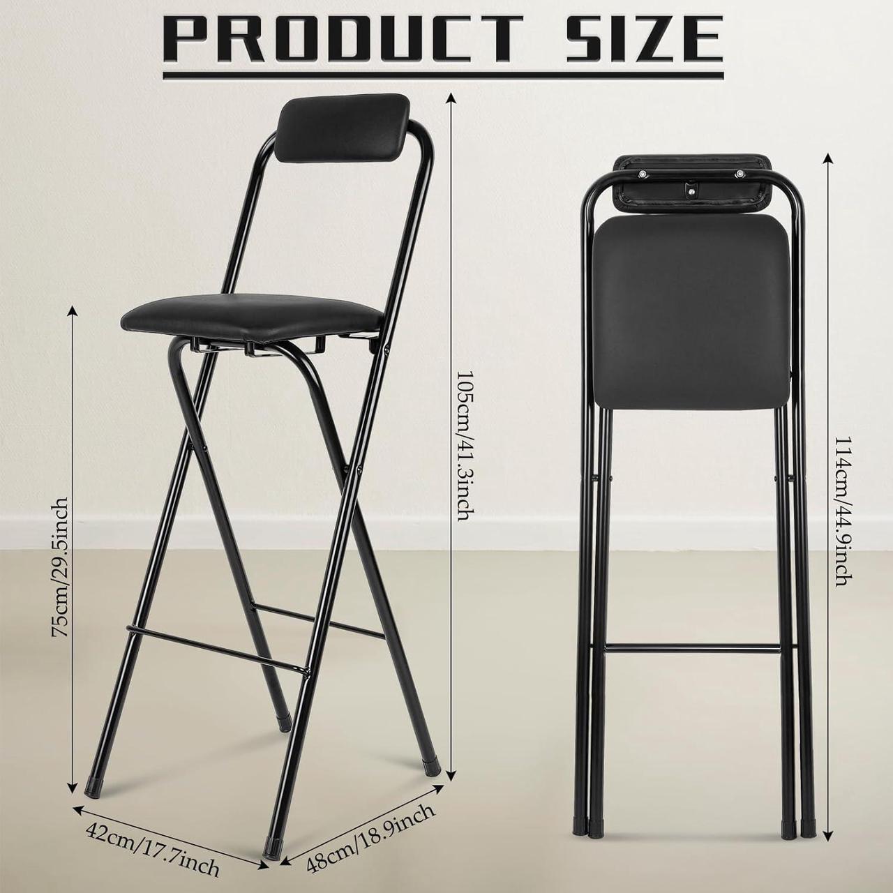 Alt view image 3 of 7 - Thyle Folding Bar Stool with Backrest, Leather Padded Counter Height Foldable Stool, Portable Folding High Seat Tall Bar Chairs for Outdoor Camping Kitchen Shop Cafe, Black(2 Pcs,29.5 Inch)
