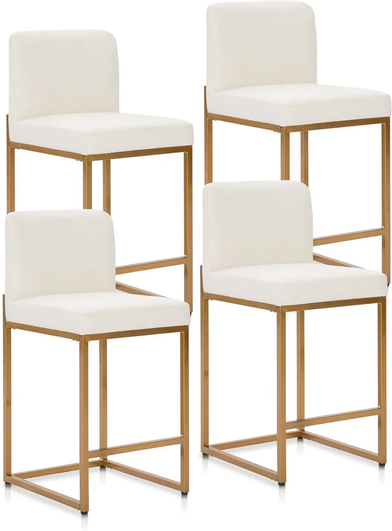 Alt view image 7 of 7 - Sophia & William Bar Stools Set of 4, White & Gold Bar Stools with Back, Counter Height 24 Bar Stools for Kitchen Island, White Leather Modern Bar Stools