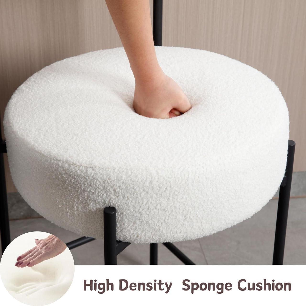 Alt view image 5 of 7 - Modern Sherpa Bar Stools Set of 2 White Boucle Bar Stools with Back Upholstered Barstools 26'' Counter Stools with Black Metal Legs for Kitchen Island/Kitchen Counter/Bistro