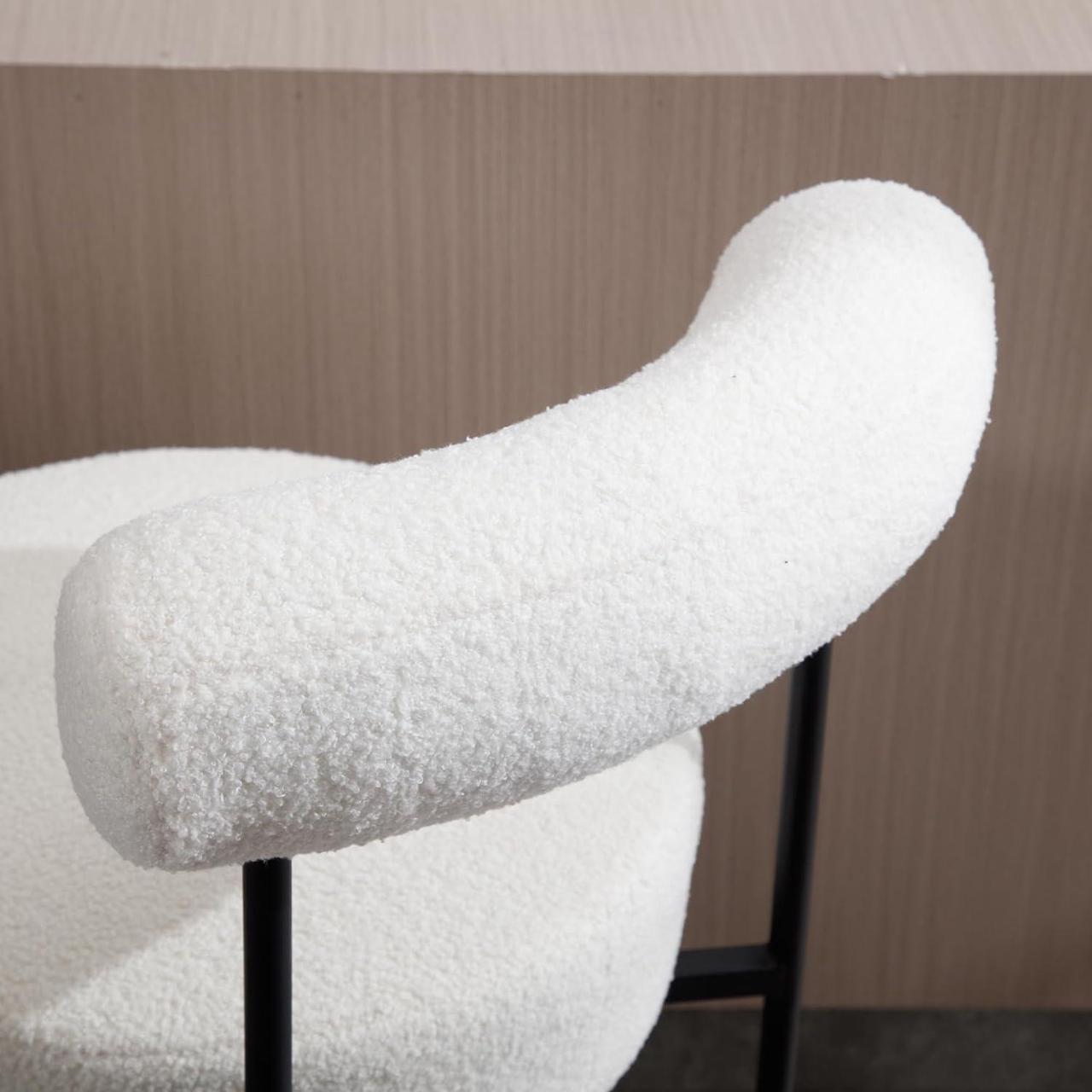 Alt view image 6 of 7 - Modern Sherpa Bar Stools Set of 2 White Boucle Bar Stools with Back Upholstered Barstools 26'' Counter Stools with Black Metal Legs for Kitchen Island/Kitchen Counter/Bistro