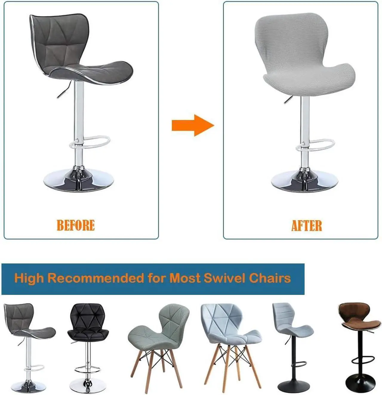 Alt view image 3 of 6 - Stretch Counter Height Bar Stools Cover Set of 4, Jacquard Swivel Bar Chairs Cover Swivel Barstools Stretchable Slipcovers Dining Room Breakfast Chair Bar Chairs Protector Light Grey