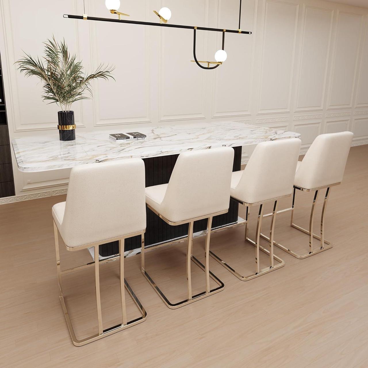 Alt view image 4 of 7 - LSSBOUGHT Counter Height Bar Stools Set of 4 24'' Upholstered Padded Barstools with Back Leathaire Counter stools for Kitchen Island Chairs with Gold Metal Iron Frame, Beige