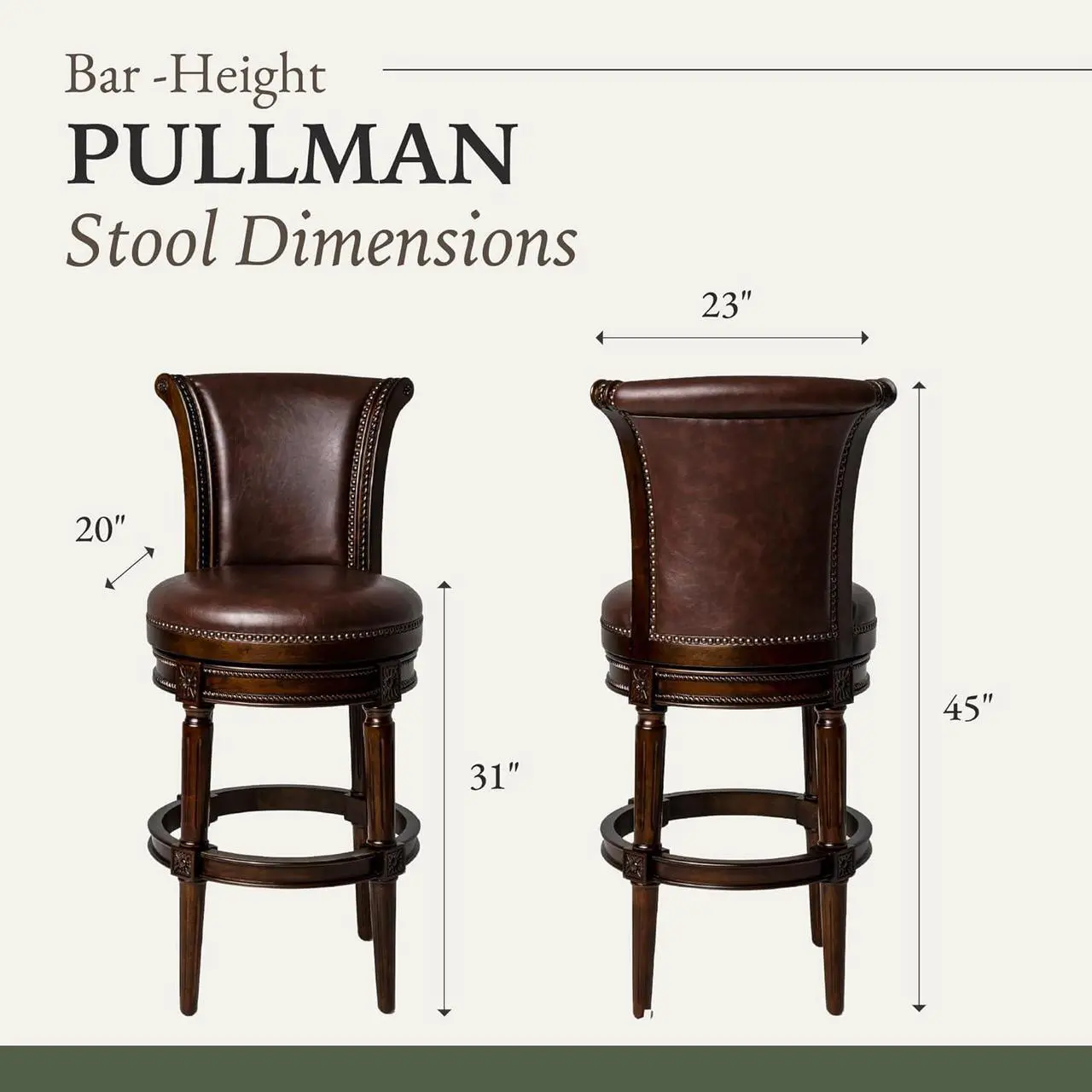 Alt view image 3 of 6 - Maven Lane Pullman 31 Inch Tall Counter Height Upholstered Barstool with Back in Dark Walnut Finish with Vintage Brown Vegan Leather Cushion Seat