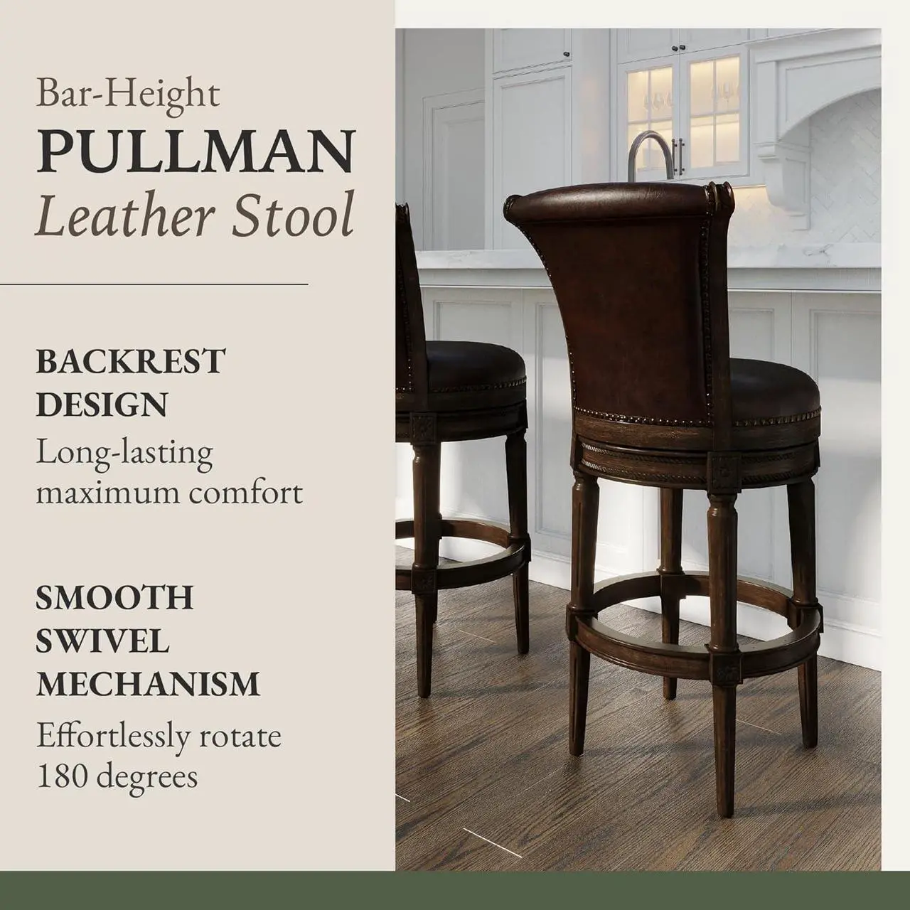 Alt view image 4 of 6 - Maven Lane Pullman 31 Inch Tall Counter Height Upholstered Barstool with Back in Dark Walnut Finish with Vintage Brown Vegan Leather Cushion Seat