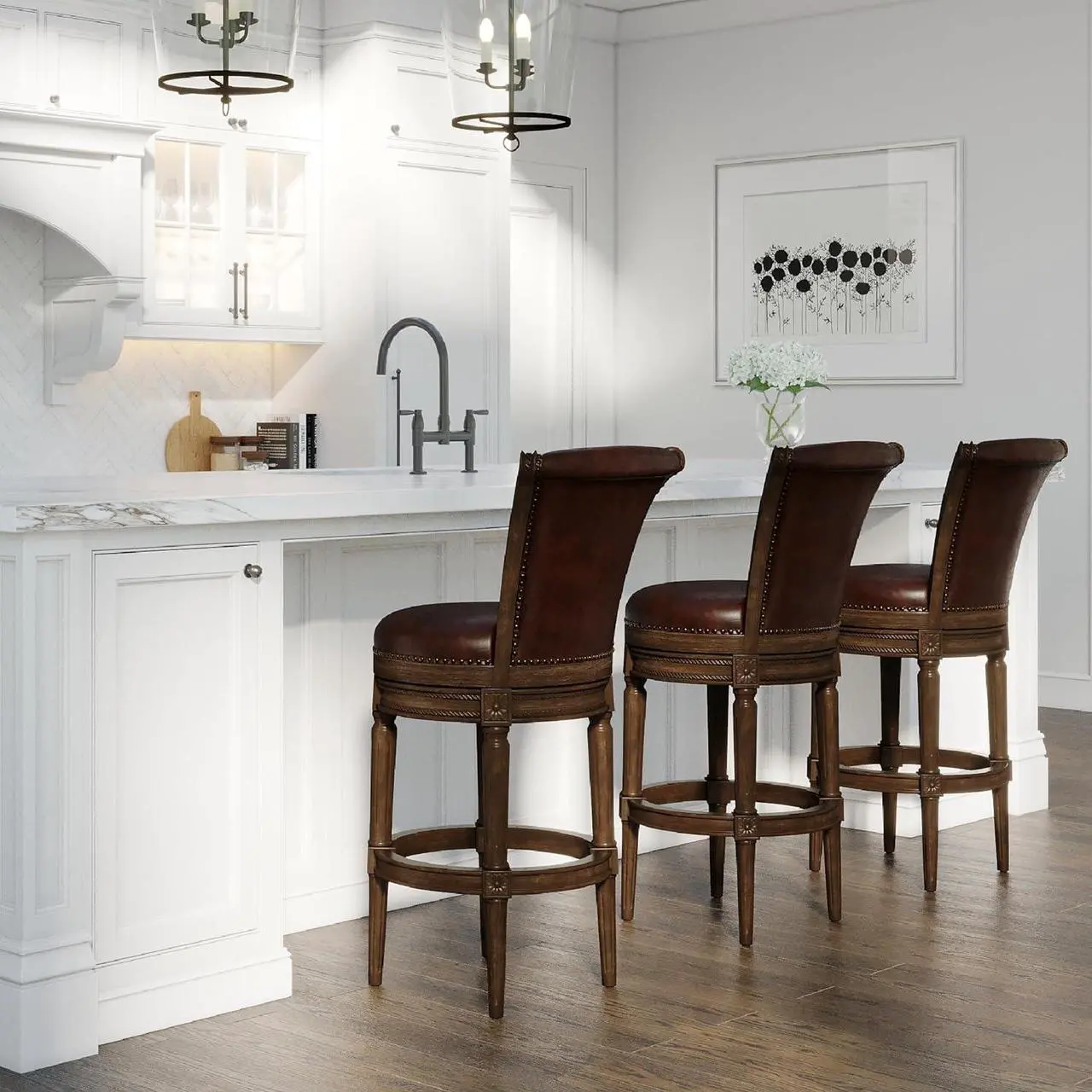 Alt view image 6 of 6 - Maven Lane Pullman 31 Inch Tall Counter Height Upholstered Barstool with Back in Dark Walnut Finish with Vintage Brown Vegan Leather Cushion Seat