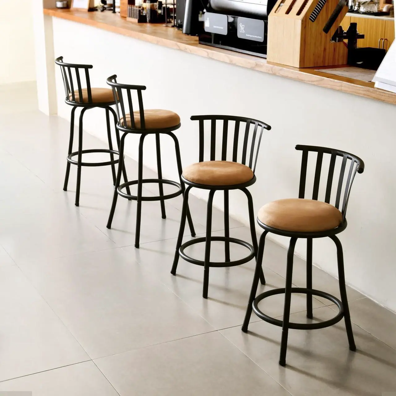 Main image of Homy Casa Bar Stools Set of 4, Modern Metal Kitchen Counter Height Bar Stools with Sturdy Back, Suede Swivel Barstools for Kitchen Island, Farmhouse & Dining Room