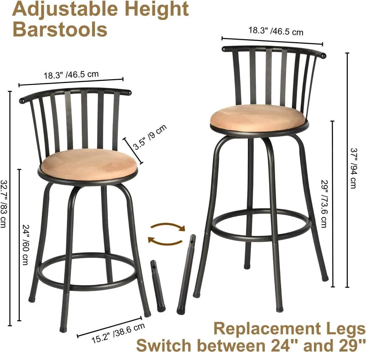 Alt view image 2 of 7 - Homy Casa Bar Stools Set of 4, Modern Metal Kitchen Counter Height Bar Stools with Sturdy Back, Suede Swivel Barstools for Kitchen Island, Farmhouse & Dining Room