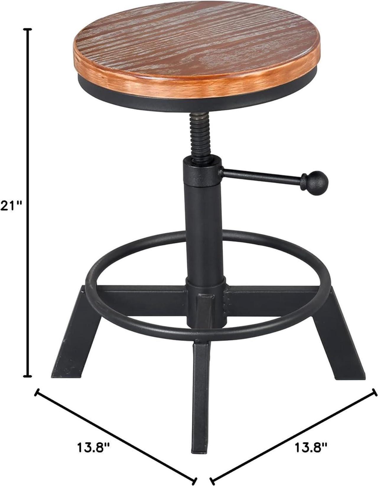 Alt view image 3 of 7 - Set of 2 Industrial Bar Stools Short Stool Swivel Wooden Seat Kitchen Island Chairs Counter Height Adjustable 15.2-21inch