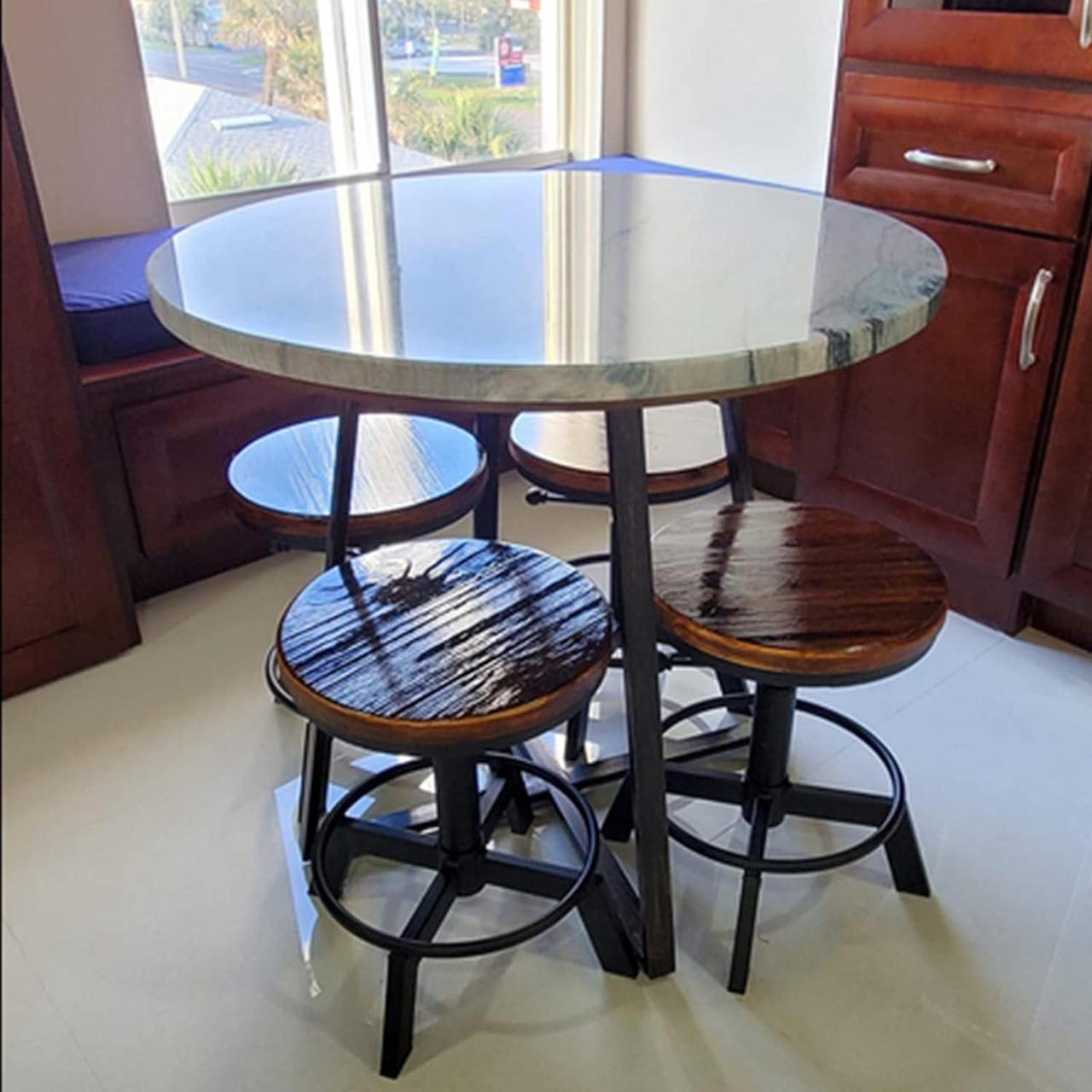 Alt view image 2 of 7 - Set of 2 Industrial Bar Stools Short Stool Swivel Wooden Seat Kitchen Island Chairs Counter Height Adjustable 15.2-21inch
