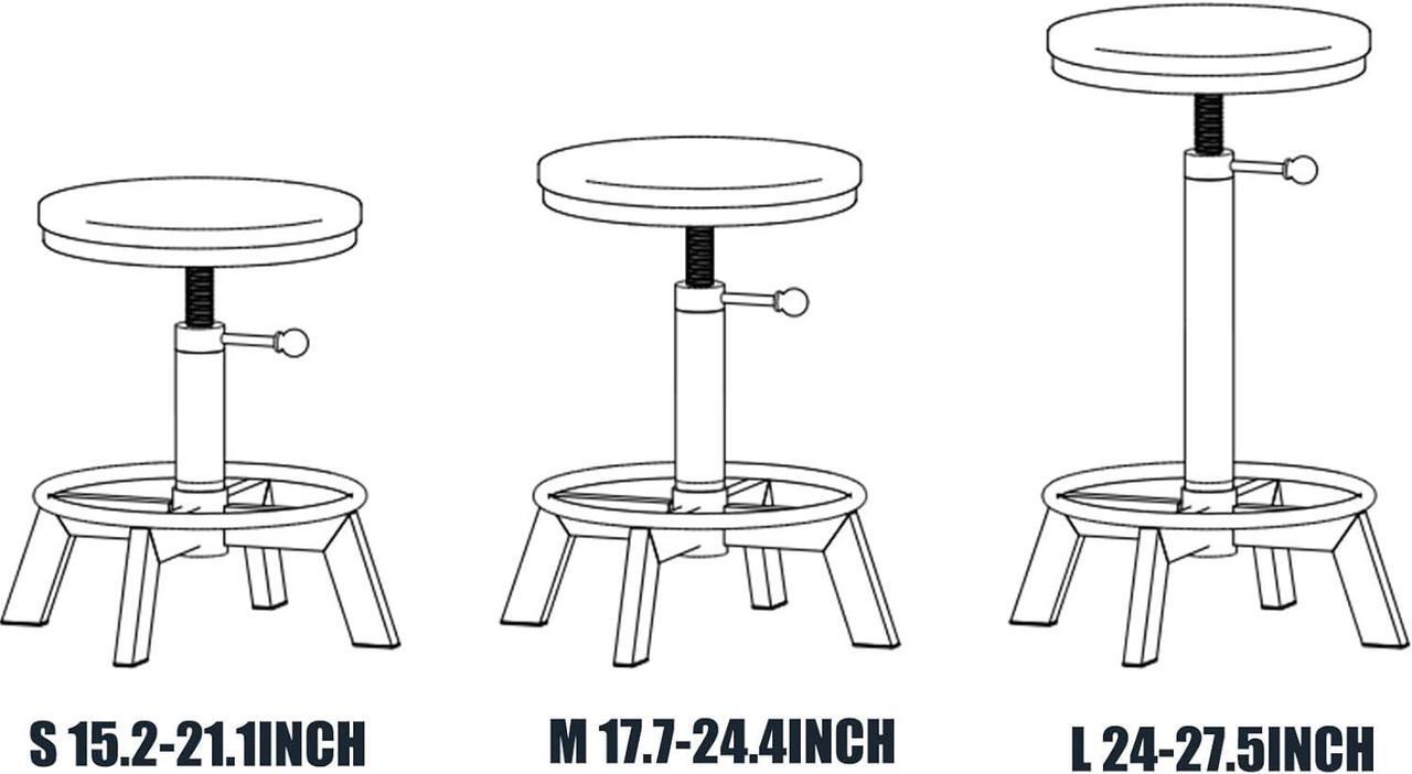 Alt view image 4 of 7 - Set of 2 Industrial Bar Stools Short Stool Swivel Wooden Seat Kitchen Island Chairs Counter Height Adjustable 15.2-21inch