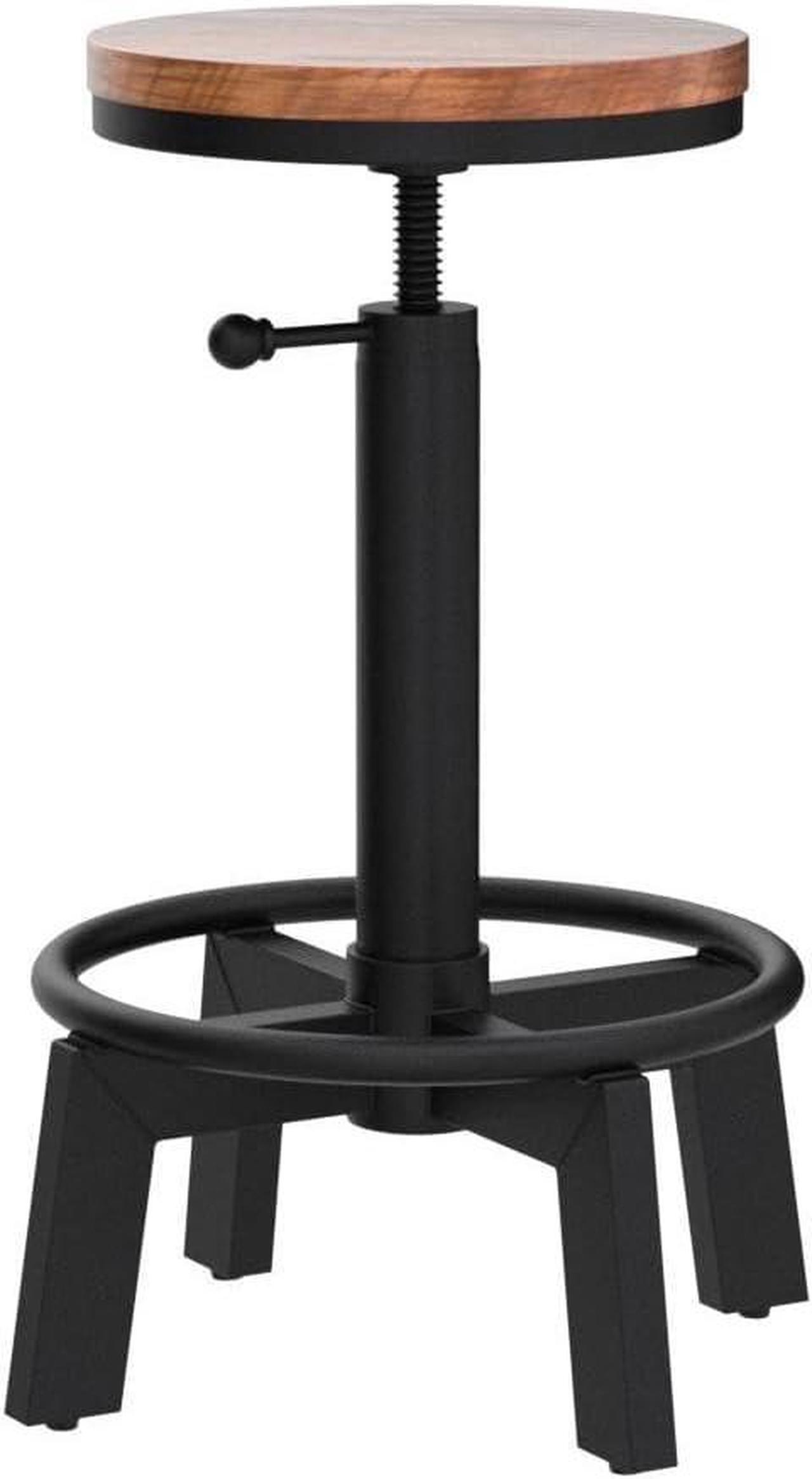 Alt view image 6 of 7 - Set of 2 Industrial Bar Stools Short Stool Swivel Wooden Seat Kitchen Island Chairs Counter Height Adjustable 15.2-21inch