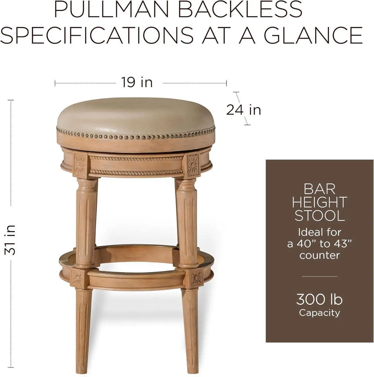 Alt view image 2 of 6 - Maven Lane Pullman 31 Inch Tall Bar Height Upholstered Backless Barstool, Weathered Oak Finish with Avanti Brown Vegan Leather Cushion Seat, Set of 3