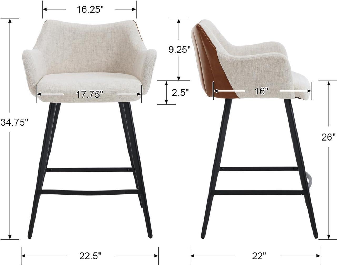 Alt view image 2 of 7 - Color Block Bar Stools for Kitchen Island Barstools with Footrest Set of 2 Counter Height Bar Stool with Back and Metal Legs for Kitchen Dining Pubs Club Bistro Cafe, Linen Beige-PU Brown