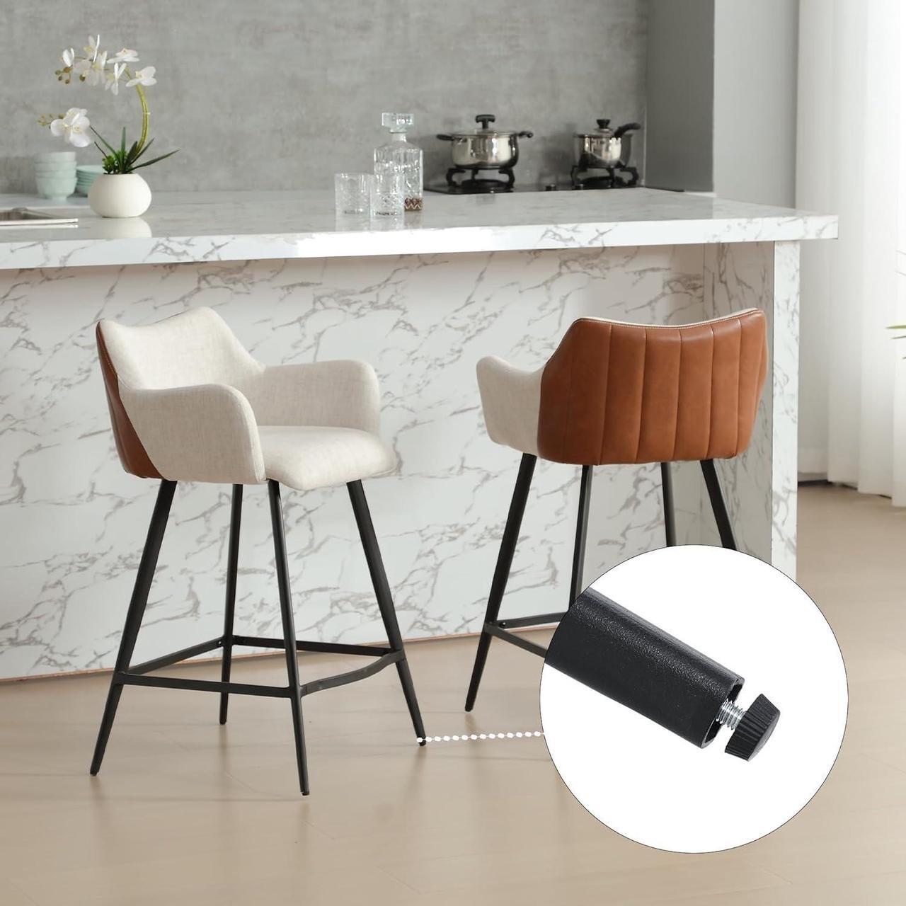 Alt view image 7 of 7 - Color Block Bar Stools for Kitchen Island Barstools with Footrest Set of 2 Counter Height Bar Stool with Back and Metal Legs for Kitchen Dining Pubs Club Bistro Cafe, Linen Beige-PU Brown