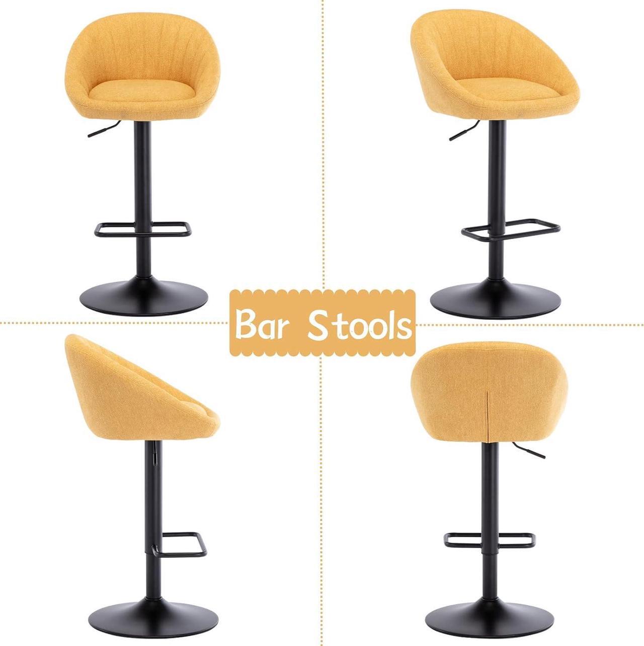 Alt view image 6 of 7 - Swivel Bar Stools Bar Height Set of 4 with Back Adjustable Counter Height Barstools, Modern Upholstered Stools for Kitchen Island Chairs with Black Legs for Home Bar/Pub, Yellow Terrycloth