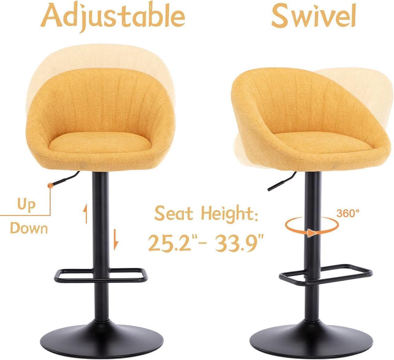 Alt view image 5 of 7 - Swivel Bar Stools Bar Height Set of 4 with Back Adjustable Counter Height Barstools, Modern Upholstered Stools for Kitchen Island Chairs with Black Legs for Home Bar/Pub, Yellow Terrycloth