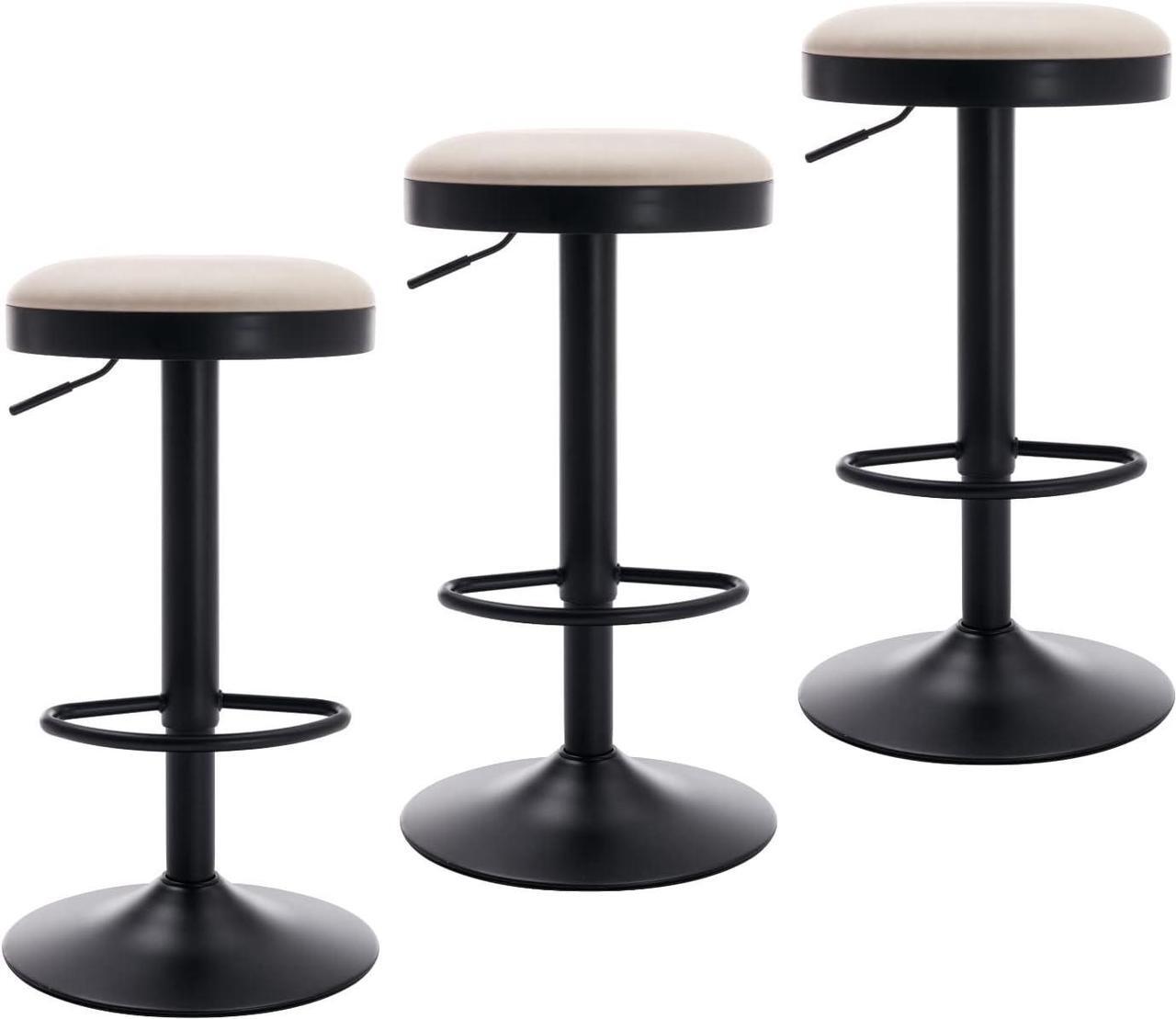 Main image of CIMOTA Swivel Round Bar Stools Set of 3 Backless Adjustable Counter Height Barstools Modern Industrial PU Leather Bar Stool Chair for Kitchen/Home Bar/Pub/Bistro/Office, Retro Beige