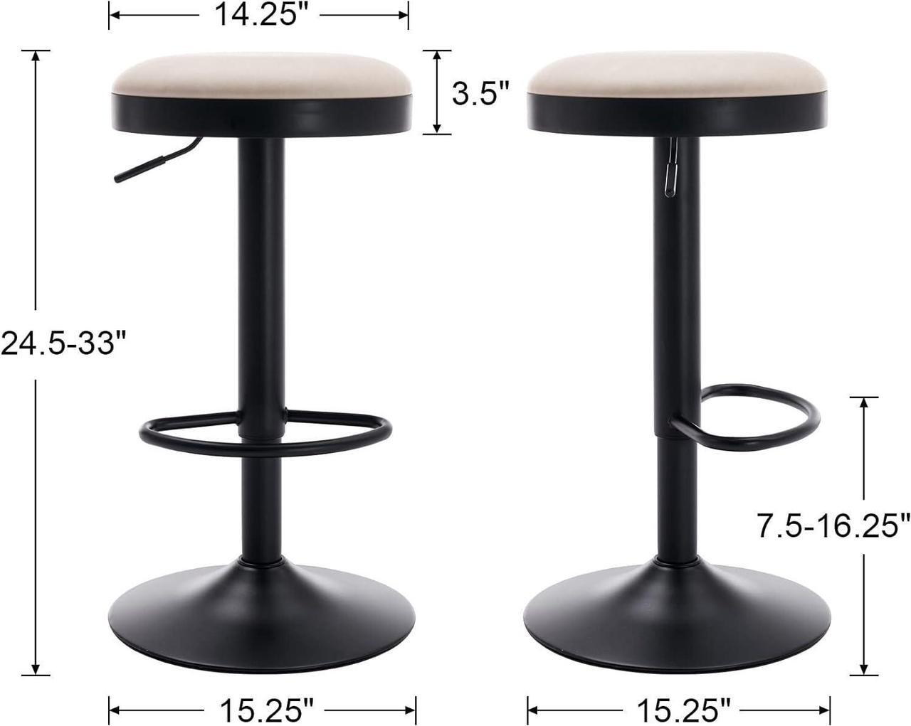 Alt view image 3 of 7 - CIMOTA Swivel Round Bar Stools Set of 3 Backless Adjustable Counter Height Barstools Modern Industrial PU Leather Bar Stool Chair for Kitchen/Home Bar/Pub/Bistro/Office, Retro Beige