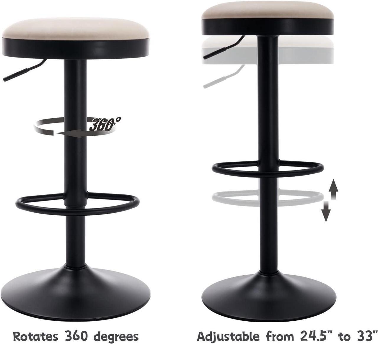 Alt view image 5 of 7 - CIMOTA Swivel Round Bar Stools Set of 3 Backless Adjustable Counter Height Barstools Modern Industrial PU Leather Bar Stool Chair for Kitchen/Home Bar/Pub/Bistro/Office, Retro Beige