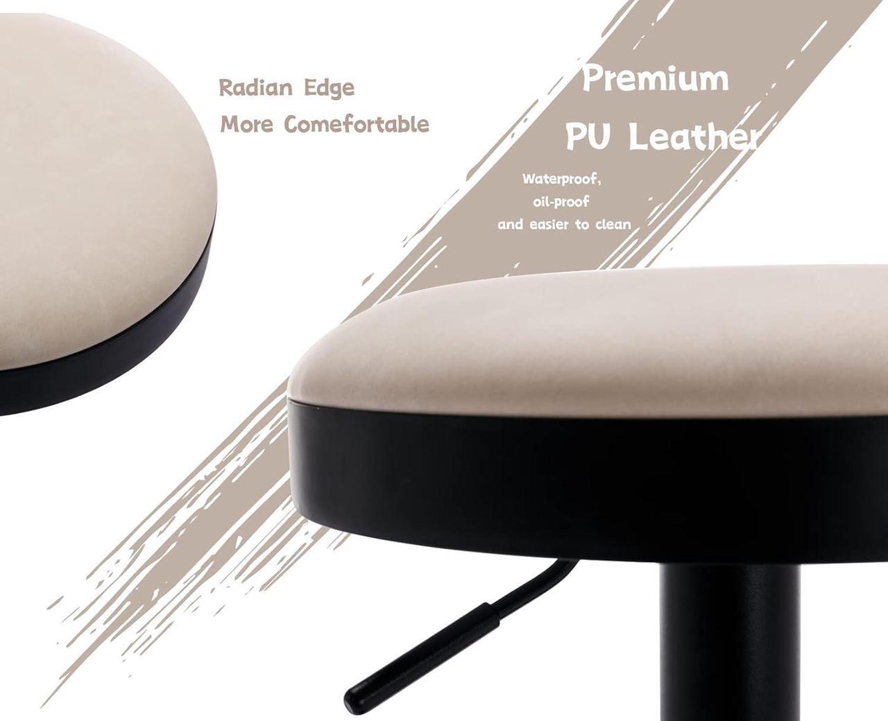 Alt view image 7 of 7 - CIMOTA Swivel Round Bar Stools Set of 3 Backless Adjustable Counter Height Barstools Modern Industrial PU Leather Bar Stool Chair for Kitchen/Home Bar/Pub/Bistro/Office, Retro Beige