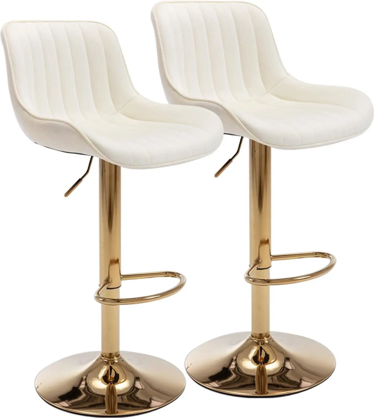 Main image of Homtique Gold Bar Stools Set of 2 Swivel Adjustable Counter Height Barstools Modern Velvet Bar Stool with Low-Back and Footrest for Kitchen Island Pub Dining Room (Beige)