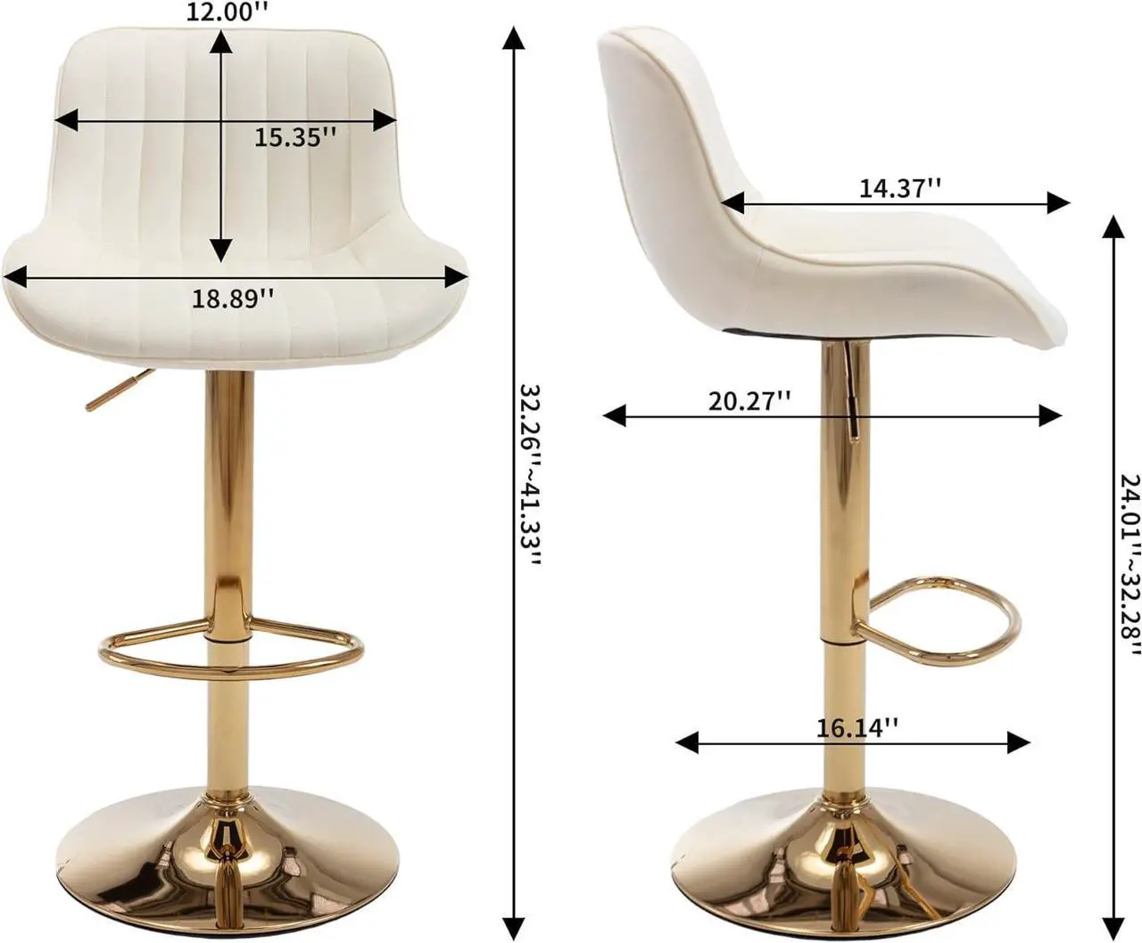 Alt view image 3 of 7 - Homtique Gold Bar Stools Set of 2 Swivel Adjustable Counter Height Barstools Modern Velvet Bar Stool with Low-Back and Footrest for Kitchen Island Pub Dining Room (Beige)