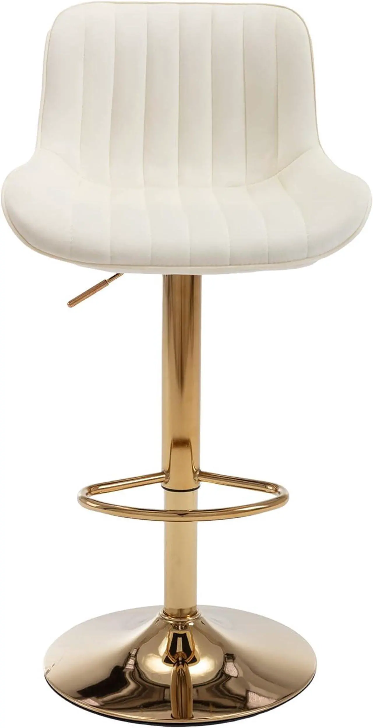 Alt view image 6 of 7 - Homtique Gold Bar Stools Set of 2 Swivel Adjustable Counter Height Barstools Modern Velvet Bar Stool with Low-Back and Footrest for Kitchen Island Pub Dining Room (Beige)