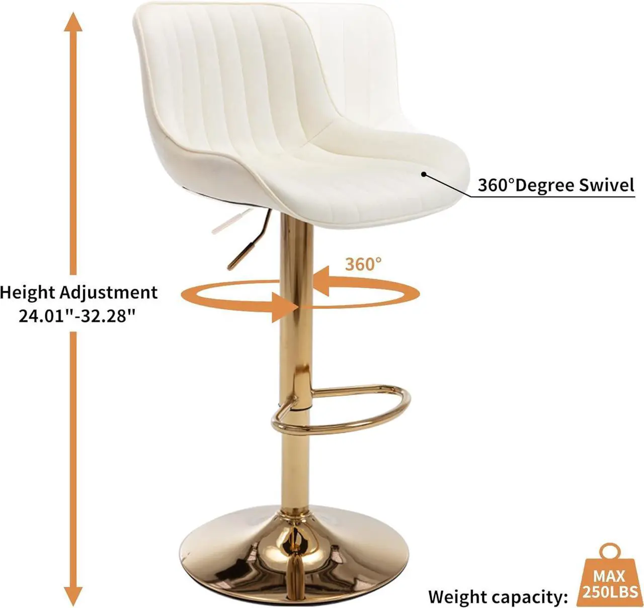 Alt view image 5 of 7 - Homtique Gold Bar Stools Set of 2 Swivel Adjustable Counter Height Barstools Modern Velvet Bar Stool with Low-Back and Footrest for Kitchen Island Pub Dining Room (Beige)